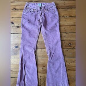True Religion Lavender Pink Corduroy Flare Jeans Size 25